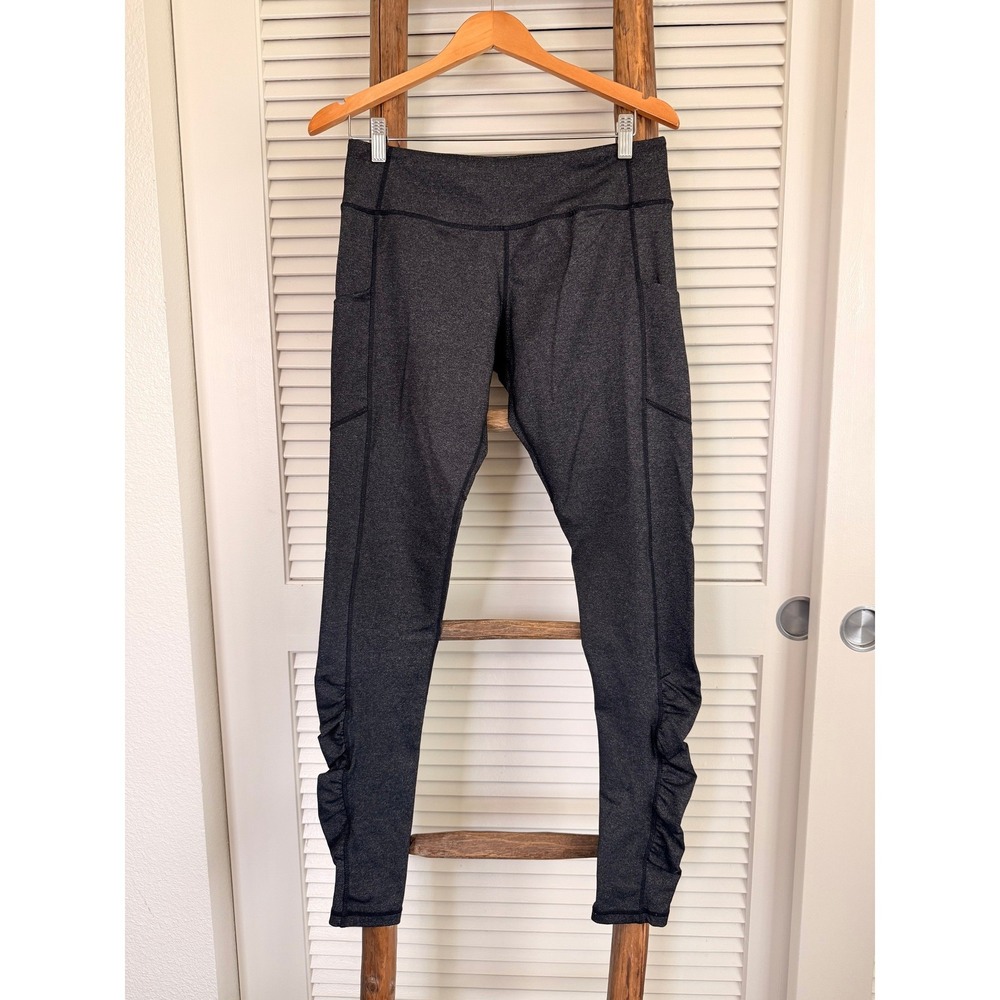 Lululemon Leggings 10 Gray Ruched Tight Side Pockets Heathered Charcoal